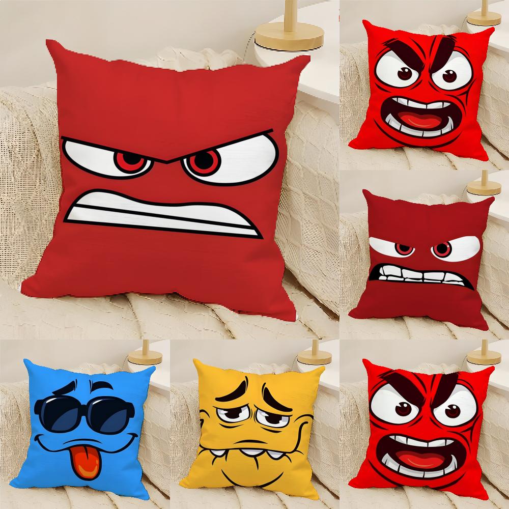 Cartoon Expressions Of Angry Eyes 2 Pillow Case Cotton Linen Fabric Square Zipper Pillowcase Home Decorative Living Room