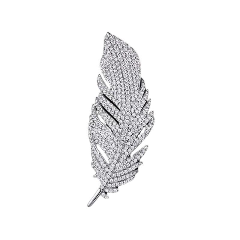 Elegant Vintage Diamond Feather Brooch for Women - Light Luxury Lapel Pin Jewelry