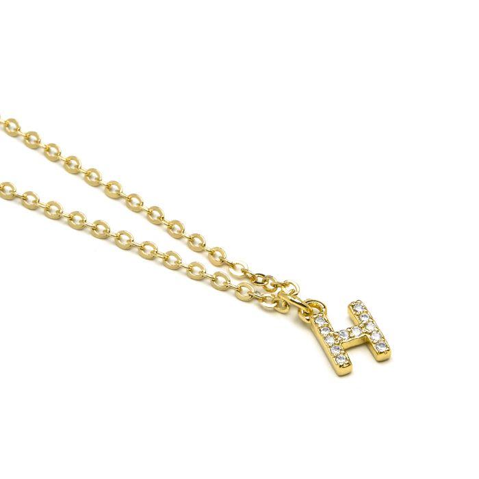 Collier - LUXENTER - Alphabet H - Or jaune 18k - Zircone cubique - 42 cm + 3 cm rallonge