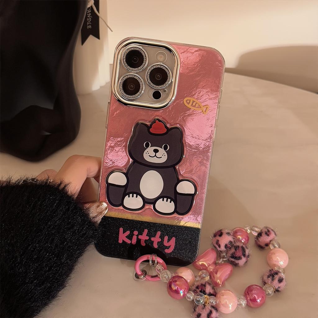 Süßes und Cooles Mädchen Dreidimensionale Katze Geeignet für 17promax Handyhülle Apple IPhone 16 Leopardenmuster Kette 13 Hart 14