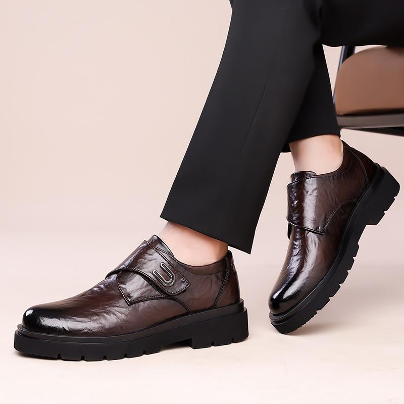55 Men'S Shoes Casual Shoes Outdoor Tooling Big Head Leather Shoes Spring And Autumn Low-Top Velcro Foot Platform Single Shoes