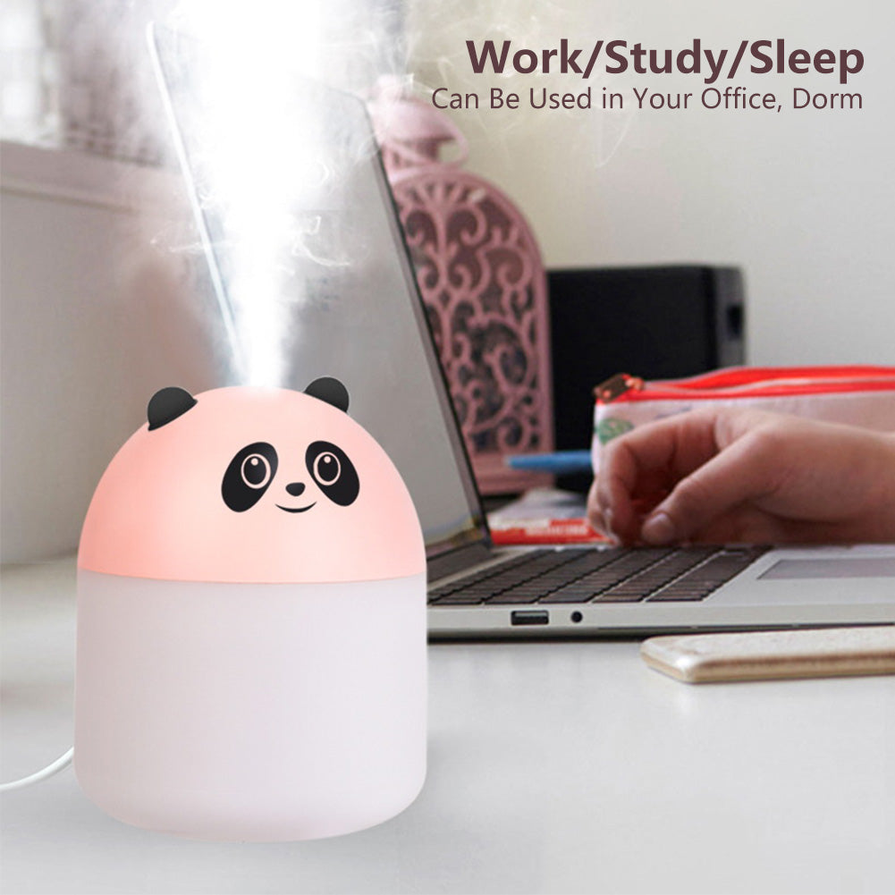 Umidificator Mini Drăguț Panda 250ml cu Lumină de Noapte Difuzor Ulei Esențial USB Generator de Ceață Odorizant Auto pentru Dormitor Birou