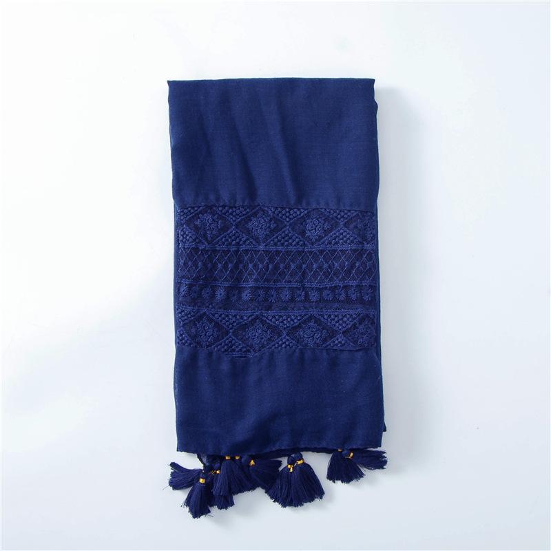 2024 Four Seasons Women'S Refreshing Literary Solid Color Elegant Scarf Lace Splicing Embroidered Silk Scarf Sunscreen Shawl Air Conditioning Scarf