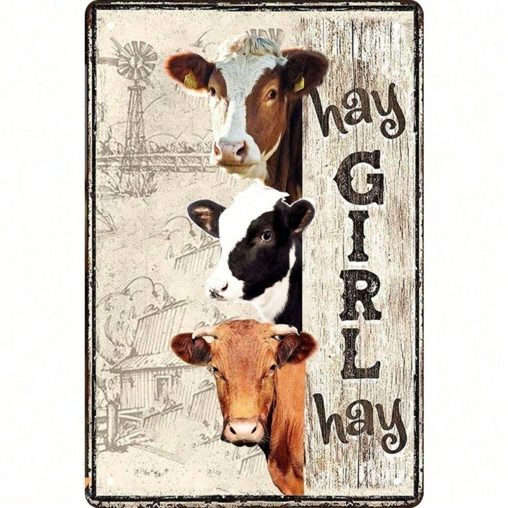 Metal Poster Wall Art Hay Girl Hay Cow Decor for Kitchen