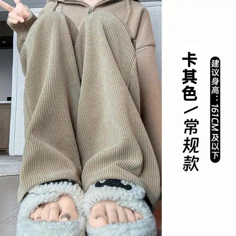 

2025 Осень Зима Новые Европейские Хлопково-шерстяные Брюки с высокой талией и широкими штанинами, Прилегающие Повседневные Брюки S хаки