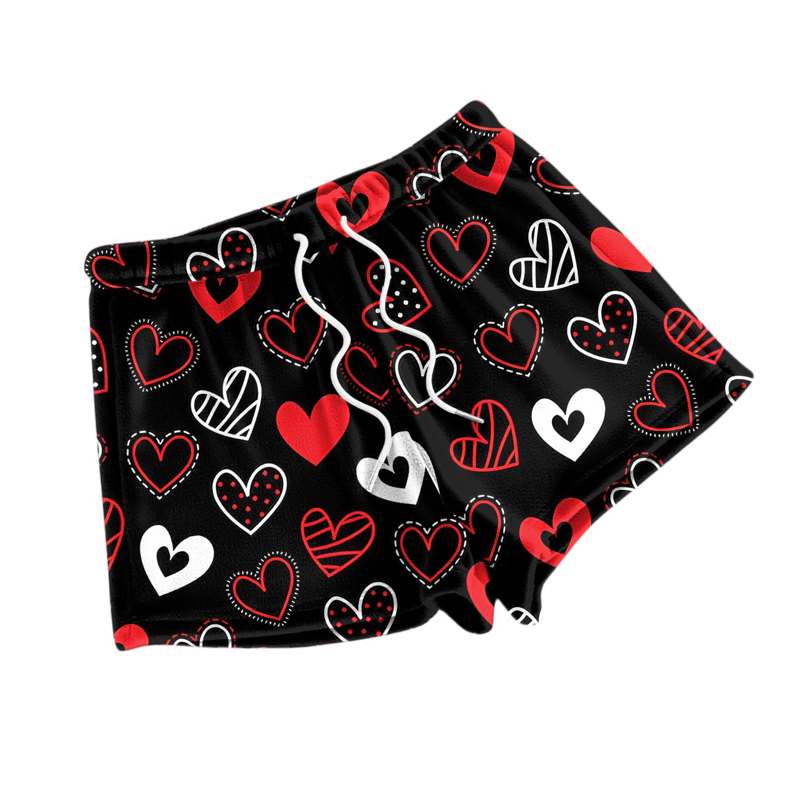 Women s Fashion Sleep Pants Valentine s Day Printed Casual Plush Shorts XXL чёрный