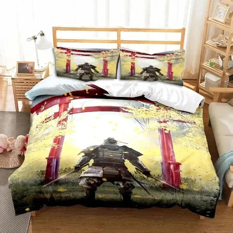Japanische Samurai Bettwäsche Set Weiches Bettbezug Set Männer Teenager Schlafzimmer Einzel Doppel King Size Bettbezug Kissenbezug Jungen Geschenk