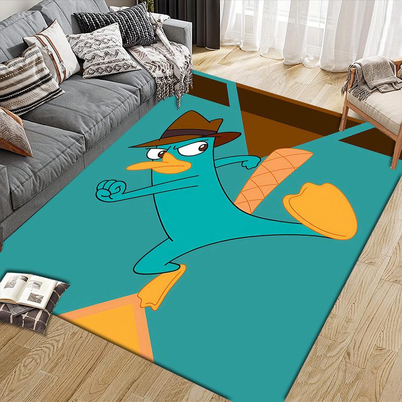 Phineas and Ferb2 Flannel Pattern Square Carpet,Area Rug,Carpet Rug for Living Room Bedroom Sofa Playroom Decor,Non-slip Floor Mat
