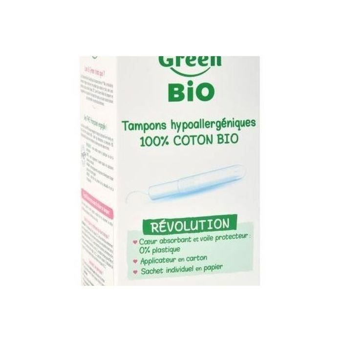 LOVE & GREEN Tampons Hypoallergéniques - 100% Coton BIO Certifiés GOTS - "SUPER"avec Applicateur - 14 Tampons