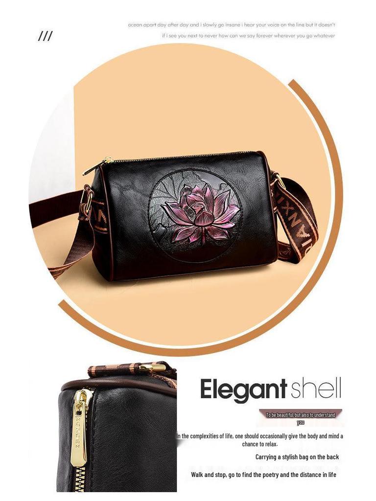 Lotus Print Women's Crossbody Bag: Elegant Autumn/Winter Phone Bag In National Style