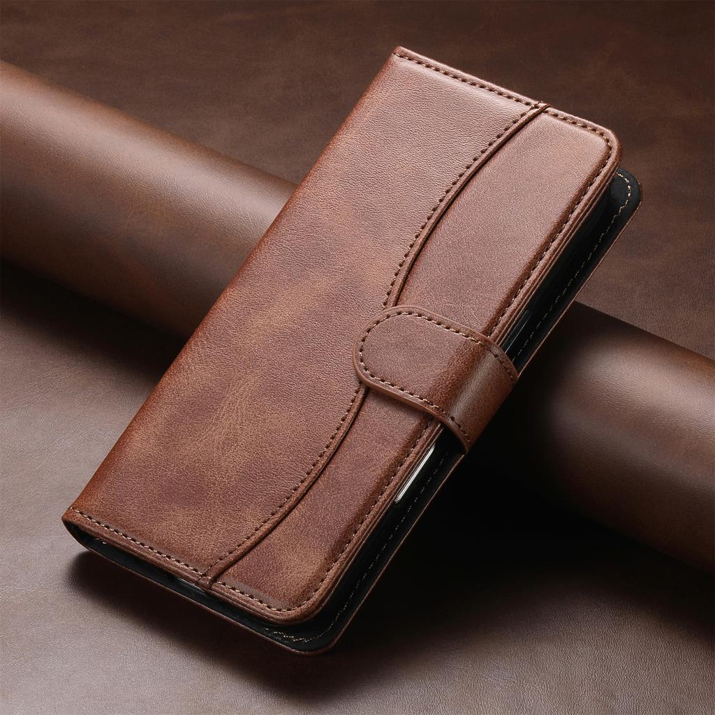 For iPhone 16 Pro Stand Case with Strap PU Leather Wallet Phone Cover S Shape Stitching Design