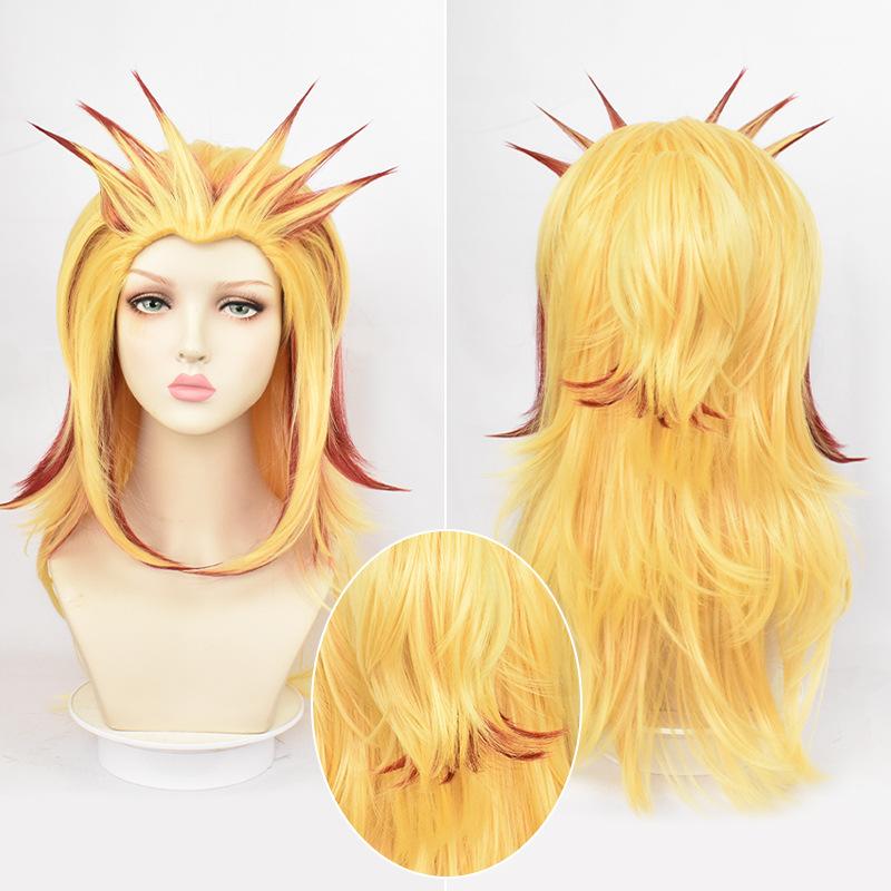 Yellow and Red Gradient Reverse Curled Cosplay Ponytail, Carnival Wig