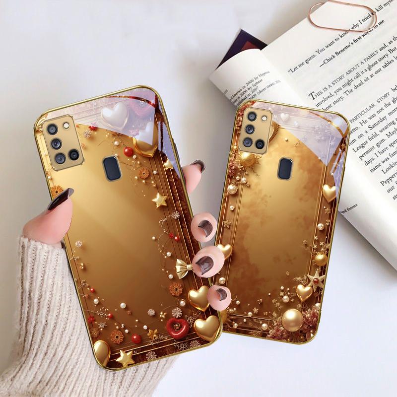 Goldenes Band und Schleife Für Samsung A 31 32 A33 A34 35 14 A15 13 16 25 26 50 52 53 54 55 56 70 71 72 73 Goldenes Glas Handyhülle