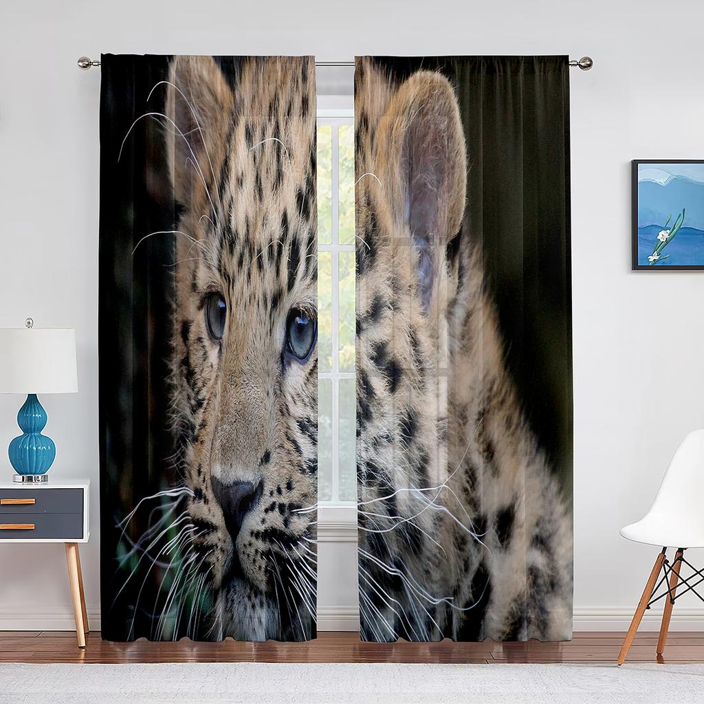 Leopard Safari Gepard Wildtier Thema Muster Tüll Vorhänge für Wohnzimmer Schlafzimmer Transparent Durchsichtig Voile Fenstervorhang