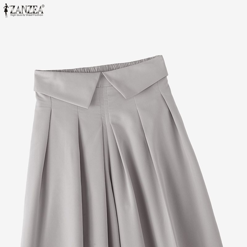ZANZEA Woen Elastic Waist Solid Color Loose Casual Wide Leg Pants