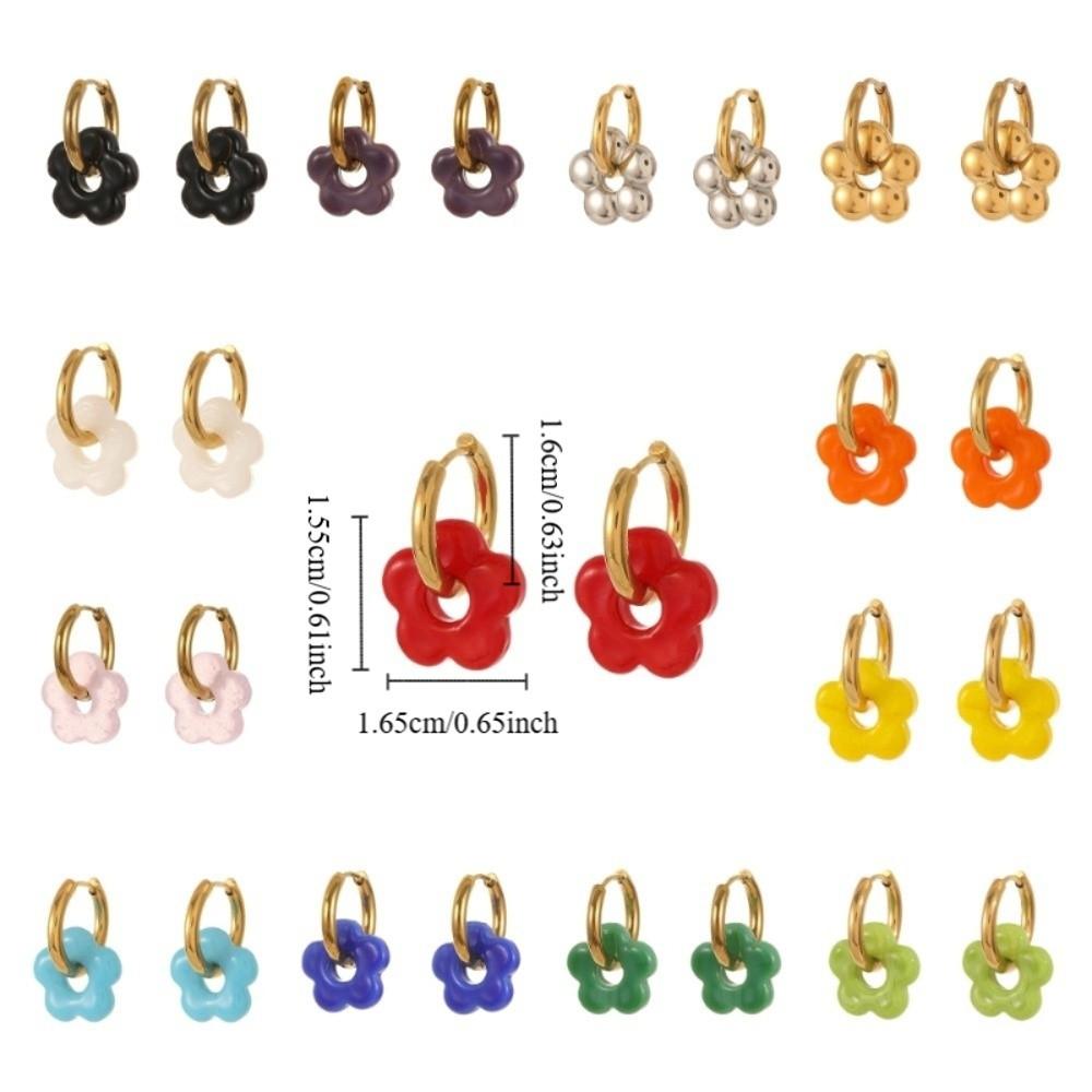 Stainless Steel Flower Hoop Earrings Colorful Ear Buckle Aesthetic Ear Cuffs  Accessories