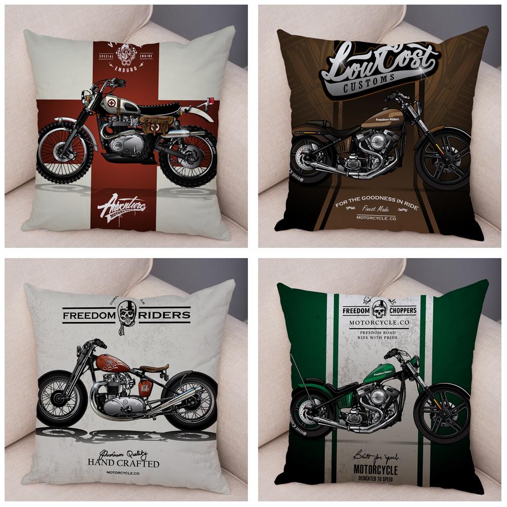 Colorful Motorcycle Cushion Cover Decor Vintage Style Bike Race Pillowcase Soft Plush Pillow Case for Sofa Home Car 45x45cm