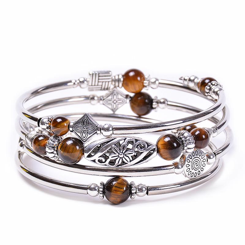 Natural Turquoise & Tiger Eye Multi-Layered Stone Wrap Bracelet