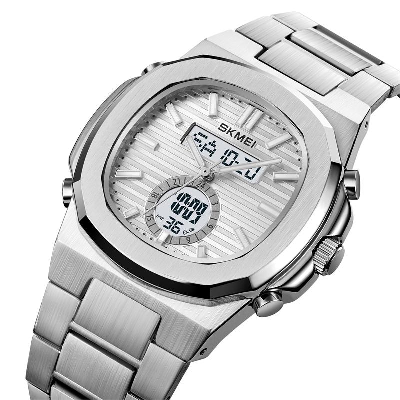 Skmei Analog Digital Display Mens Bracelet Watches Three Time Zone LED Waterproof Quartz Sports Chronograph Male Alarm Clock