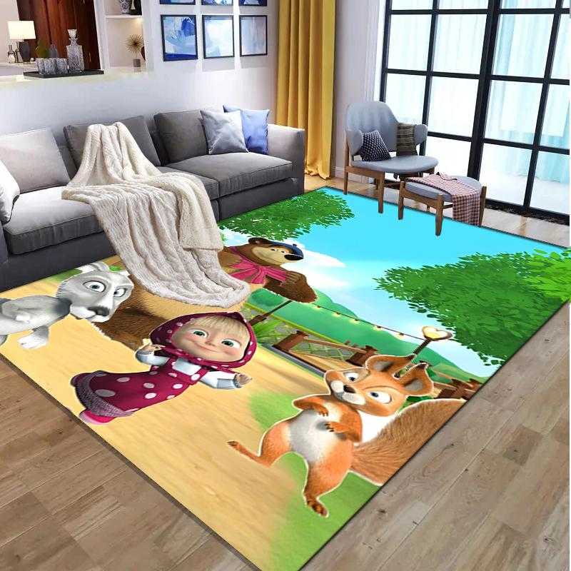 Masha and The Bear Pattern Rug, Indoor/Outdoor Mat, for Picnic, Gameroom, Bedroom, Office, Living Room, Home Decor Carpet, Birthday Gift