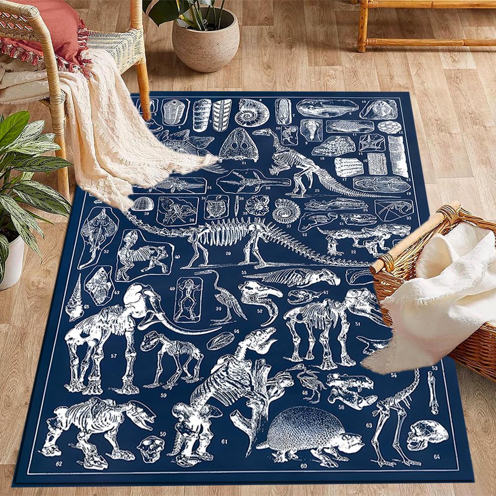 Dinosaur Skeleton Fossil Themed Antislip Carpet Durable Polyester Home Decoration Floor Mat Large Size Logo Design Suitable For Bedroom Living Room