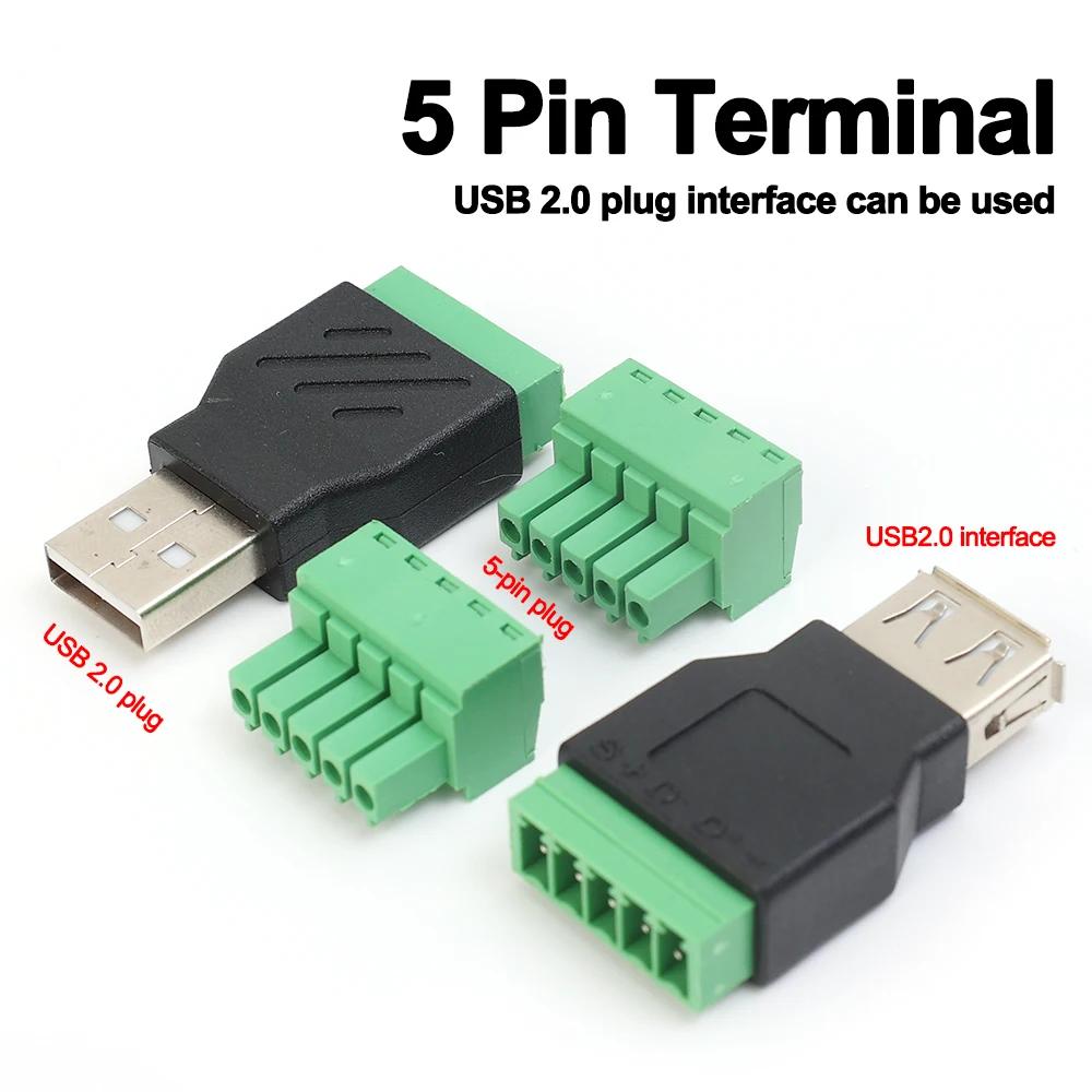 USB 2.0 Type A Male/Female To 5 Pin Screw Connector USB Jack with Shield USB2.0 To Screw Terminal Plug No Welding Required
