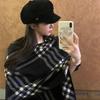 Korean Retro Pink Plaid Scarf for Women - Warm Autumn/Winter Neck Protection Shawl