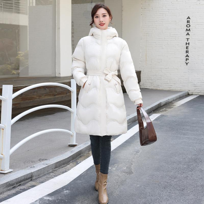 Bavlněná bunda Dámská středně dlouhá zimní korejská verze Volná a zeštíhlující oversized bunda s kapucí a zesílenou bavlněnou bundou