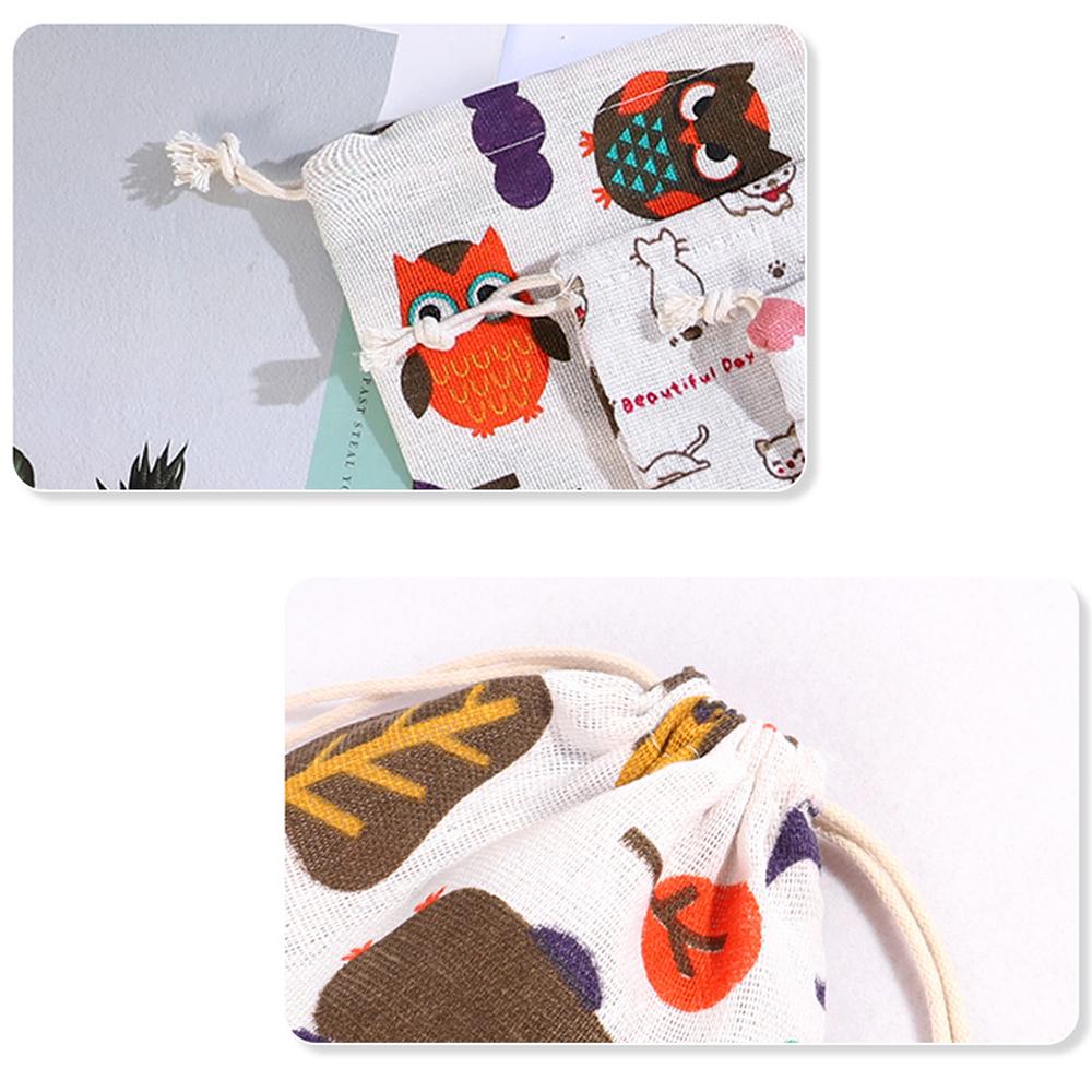 1pc Cute Cartoon Cotton Drawstring Shopping Bag Eco Reusable Folding Grocery Cloth Underwear Case Travel Home Storage Bag New