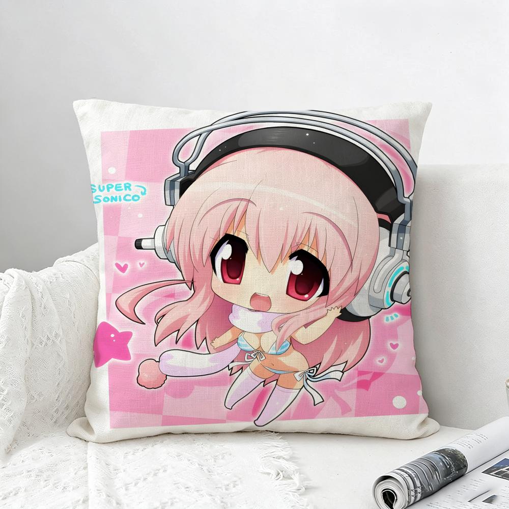 Game Super Sonico Cushion Cover Natural Linen Pillowcase Set AllinOne Decor for Sofa Bedroom Chair