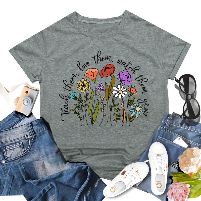 Rundhalsausschnitt, kurzärmelig, bedruckt, inspirierende Lehrerin, bequem, lässig, locker, Baumwolle, kurzärmelig, T-Shirts für Damen