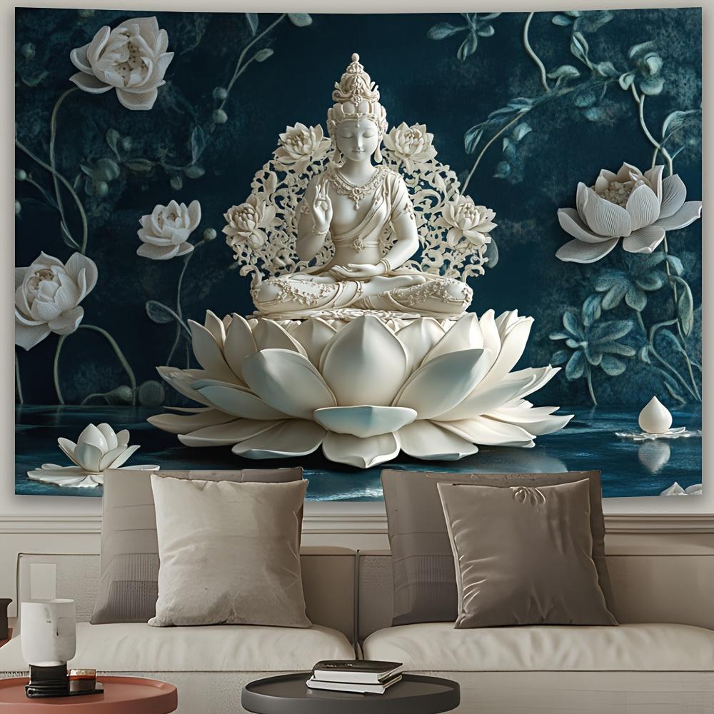 1pc Elegant Pearl Lotus Buddha Tapestry - Polyester Fabric, Machine Washable, Suitable for Living Room, Bedroom, Office