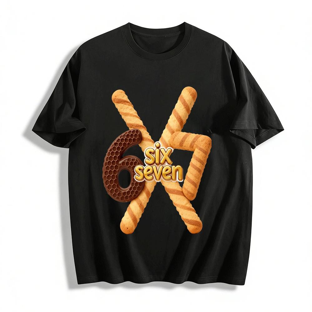 

Fun Number 67 Cookie Print Casual Short Sleeve T-Shirt Pure cotton T-shirt XXS