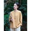 Spring Linen Cotton Womens Shirt With Colorblock Buttons For Vintage Style Casual Wear
