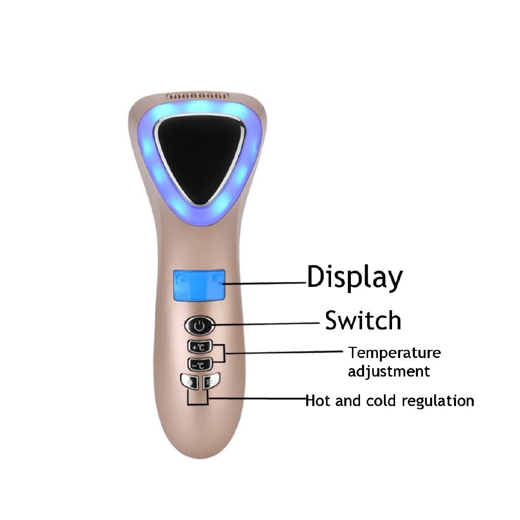 1000mAh Multifunction LED Hot Cold Hammer Ultrasonic Cryotherapy Facial Lifting Vibration Massager Face Body Spa Ion Beauty Instrument