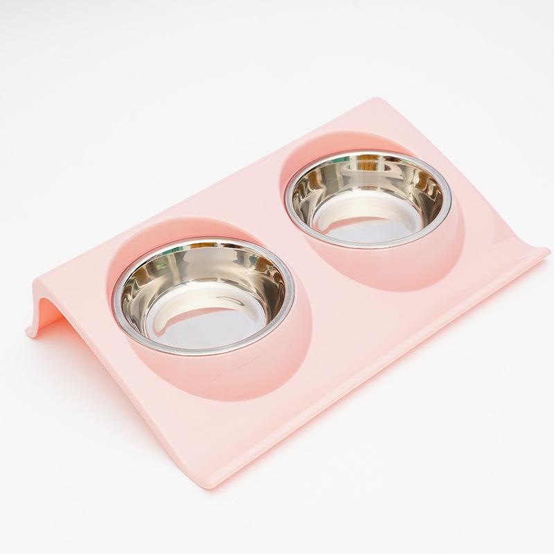 2-in-1 Cat Food and Water Bowl - Non-Skid Non-Tip Slanted Double Dish Pet Feeder with Stainless Steel Bowls for Kittens, Dogs, Small Pets 37.5*25*7.5cm розовый