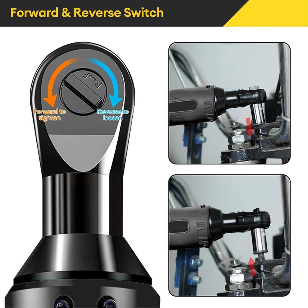 12V 3/8 Inches Cordless Electric Right Angle Wrench Ratchet Wrench With LED Lights 0/1/2 Batteries Power Tools