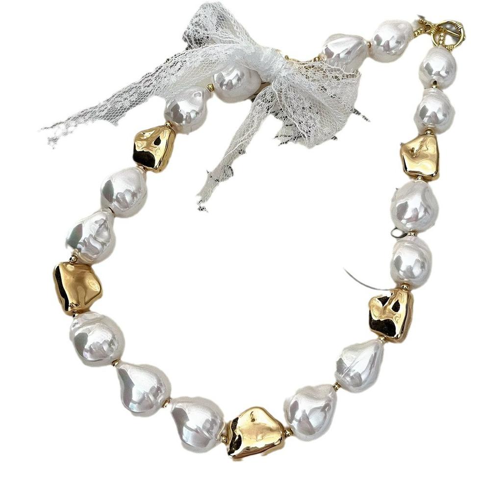 National Style Retro Large Particle Baroque Bead Pearl Design Sense Necklace Female Atmosphere Sense Neck Chain Collarbone