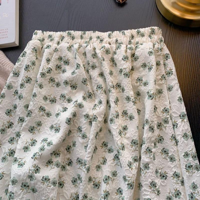 Women's Vintage Brown Floral Print High Waist A Line Skirt