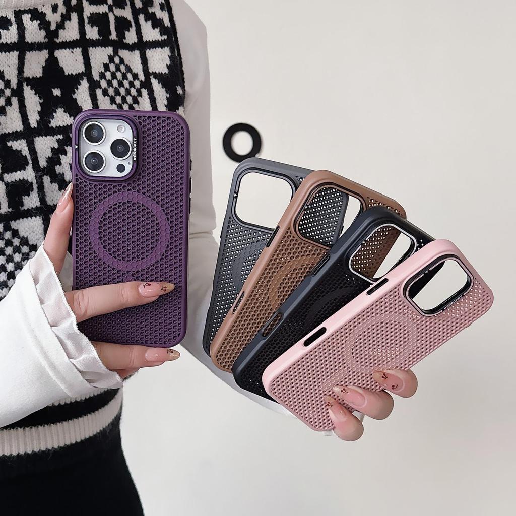 Honeycomb Heat Dissipation Magnetic Case for iPhone 16 Pro Max, Compatible with Apple 15 Lens and 14 Mesh Stand