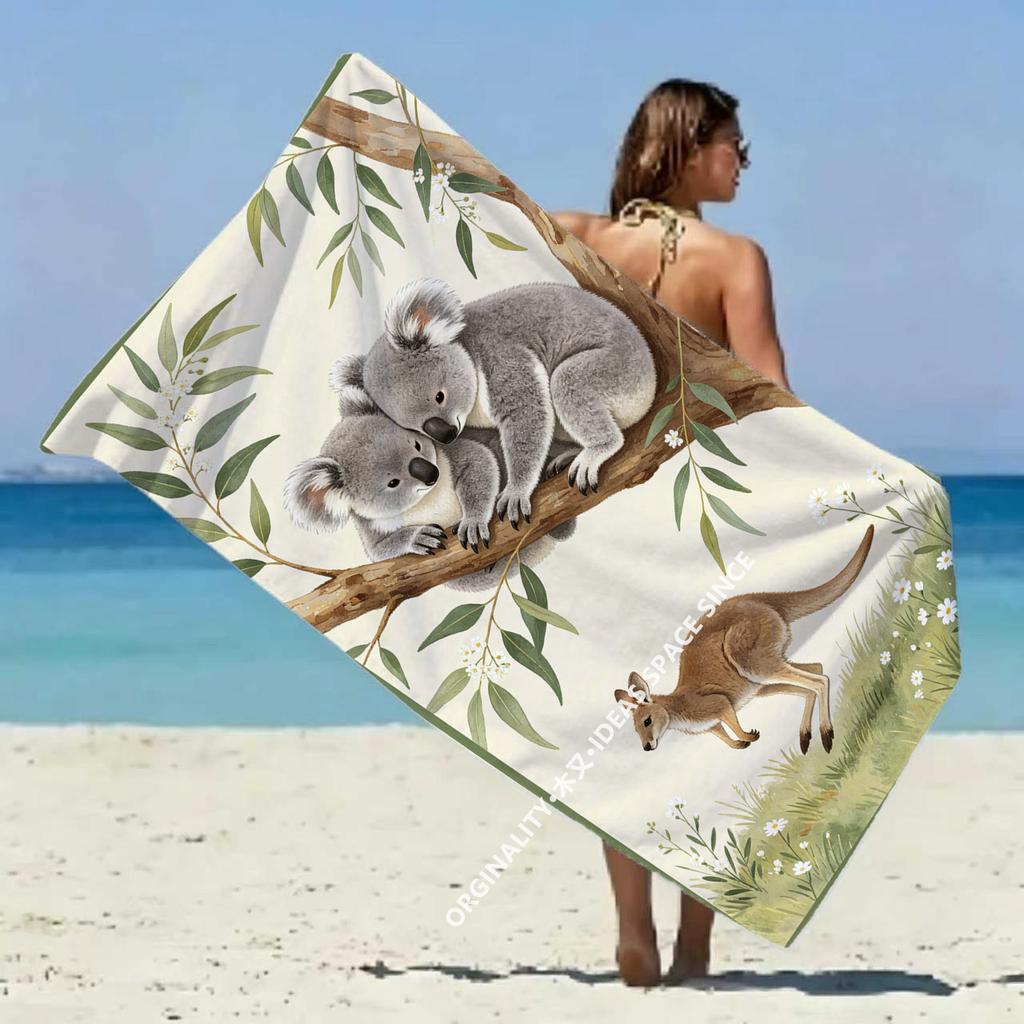 Cute Koala Kangaroo Aussie Beach Towel Patterned Sunscreen And Windproof Suitable For Swimming Pool Camping Travel