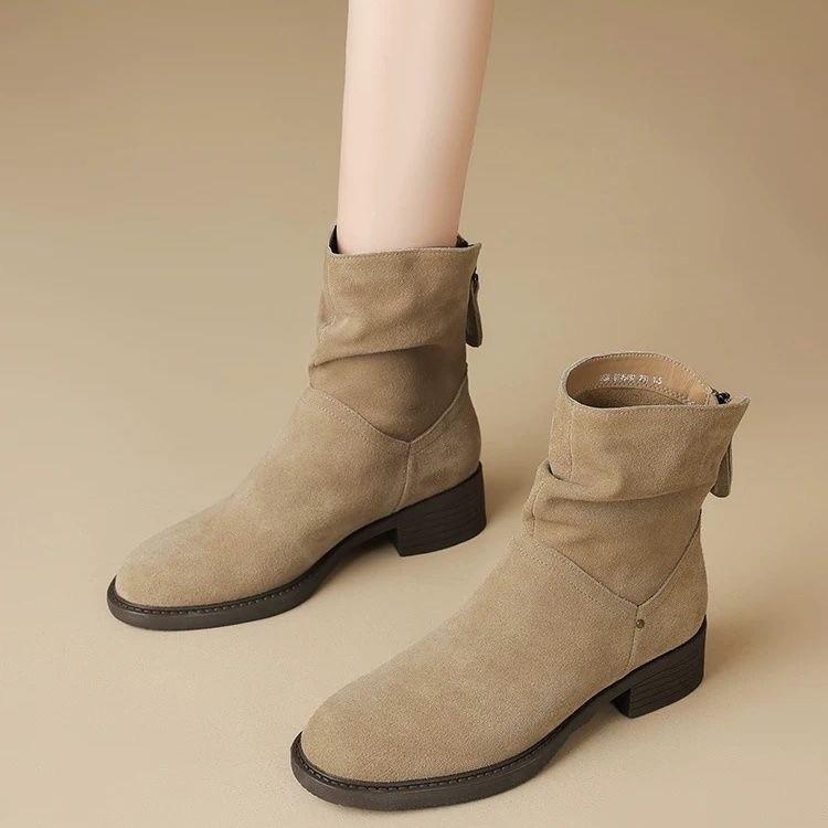 

Женские ботинки на меху, новые ковбойские ботильоны в стиле вестерн Maillard, осенние бархатные ботинки на толстом каблуке в стиле ретро, ботинки-мартин средней длины 35