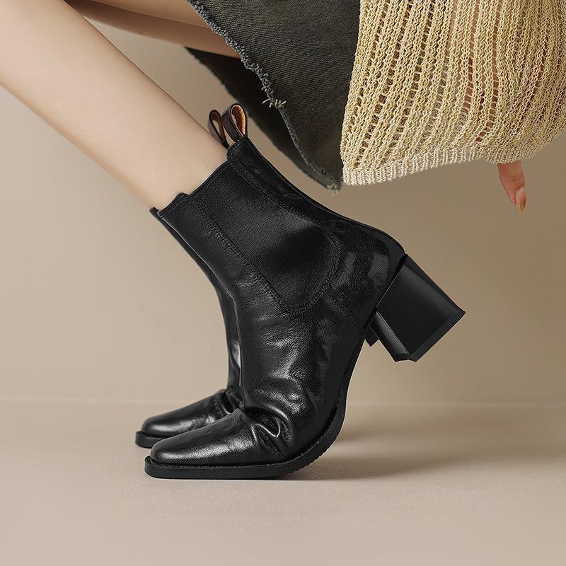 Women's shoes British Martin boots autumn and winter new retro single boots Chelsea thick heel square head short boots women