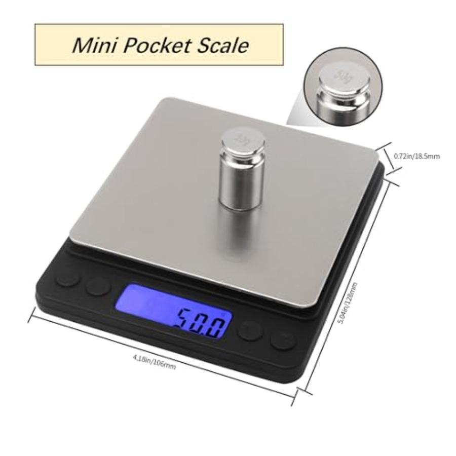 Small Digital Food Kitchen Scale Jewelry Laboratory Measuring Scale Black Mini Pocket Type 3000g01g with Peeling Function 2 Tra
