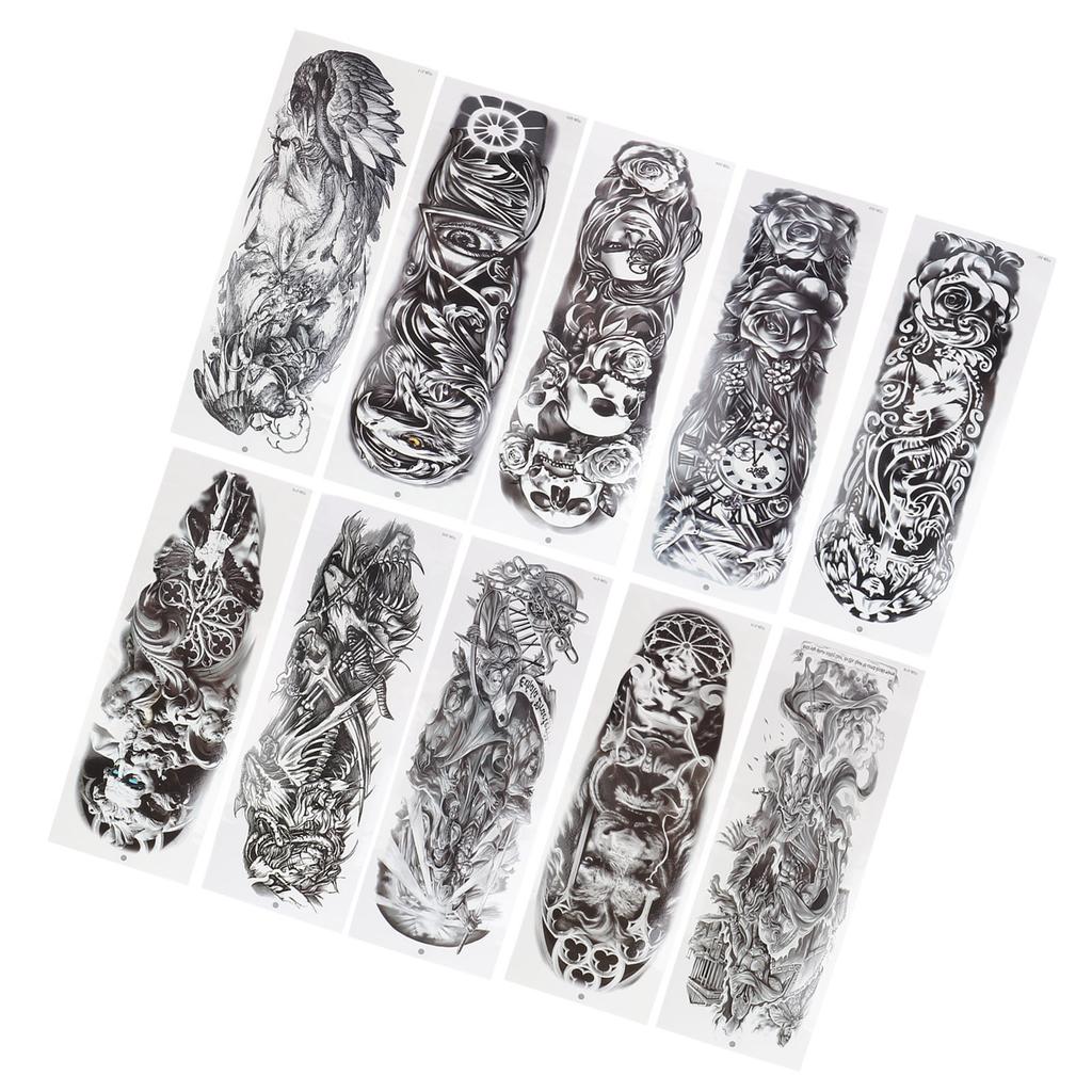10 Sheets Waterproof Full Arm Tattoo Sticker Unisex Exquisite Temporary Tattoo Sticker