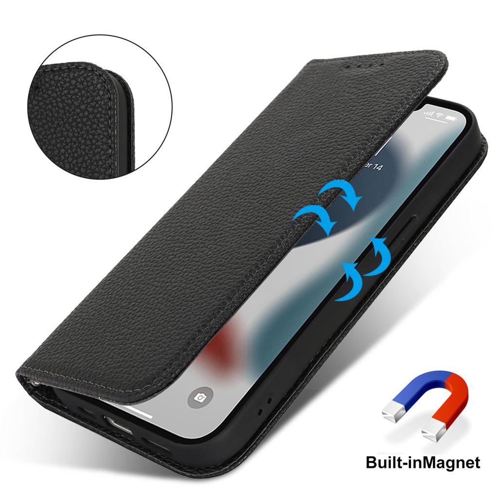 Pouzdro s podstavcem pro iPhone 13 Pro Max/12 Pro Max Kožený vyklápěcí kryt na telefon s texturou litchi se šňůrkou/peněženkou