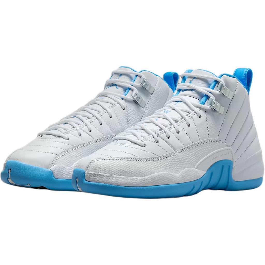 Air Jordan 12 Retro GS Melo 2025 Kids Sneakers White University-Blue Metallic-Silver 153265-112