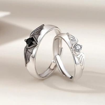 Fashion Delicate Trendy Niche Personalized Couple Angel and Demon Couple Opening Adjustable Rings Jewelry Gift Accessories