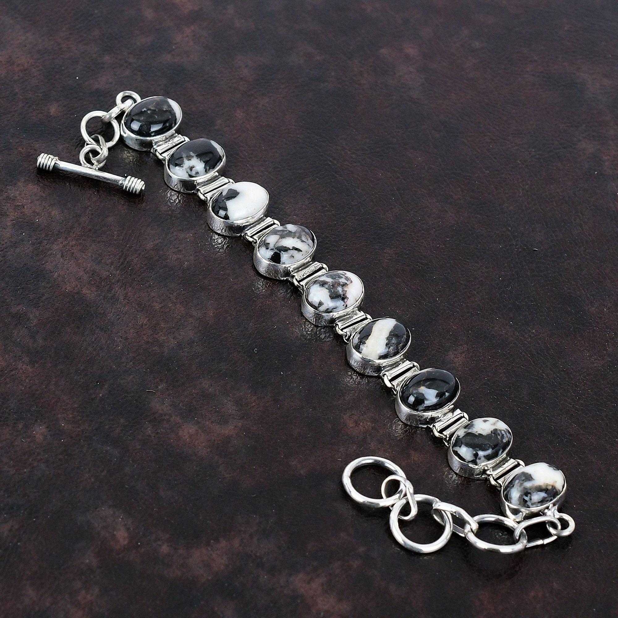 

Браслет из бирюзы белого буйвола Браслет из натурального драгоценного камня Браслет из стерлингового серебра 925 пробы Регулируемый браслет-цепочка Элегантный браслет ручной работы Adjustable