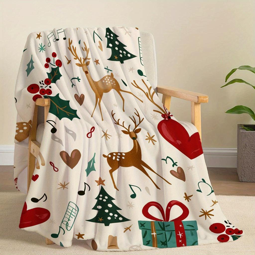 Christmas Themed Flannel Throw Blanket – Soft and Comfortable All-season Lightweight Bed/Sofa Throw with Festive Digital Print